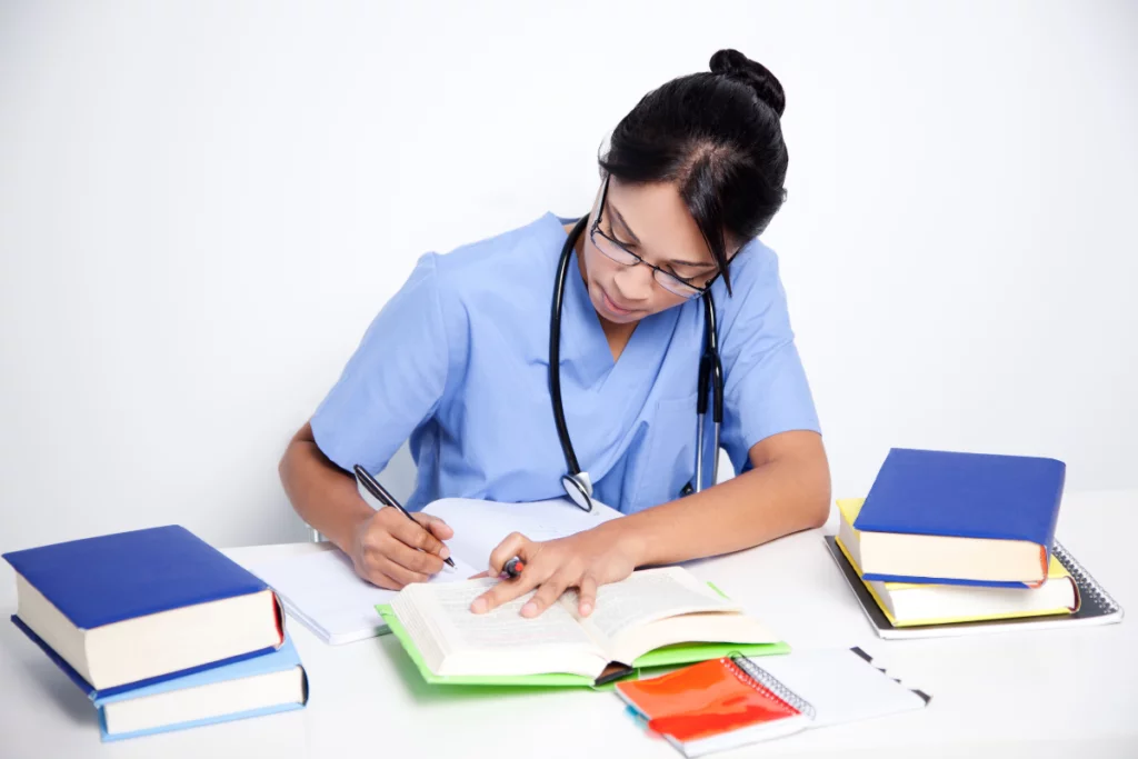 Student studying for nursing exam